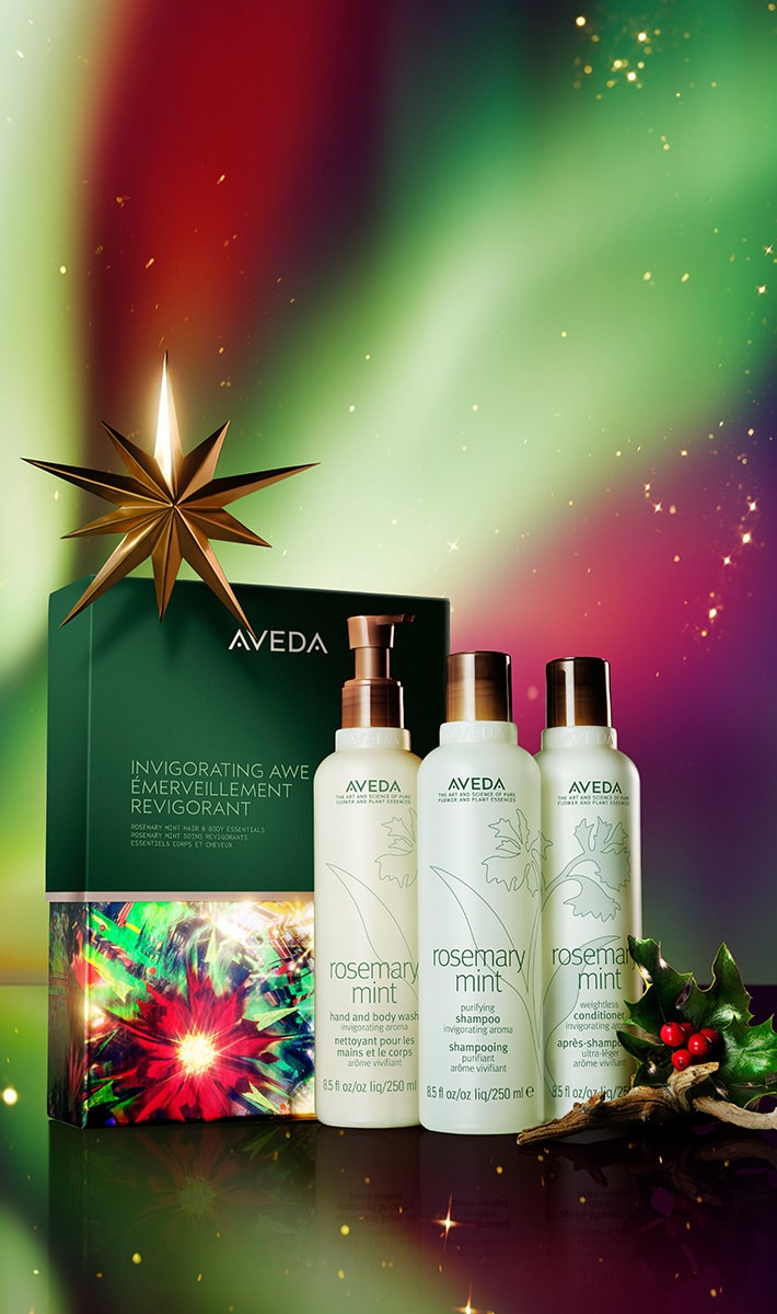 limited-edition invigorating awe rosemary mint hair & body essentials gift set